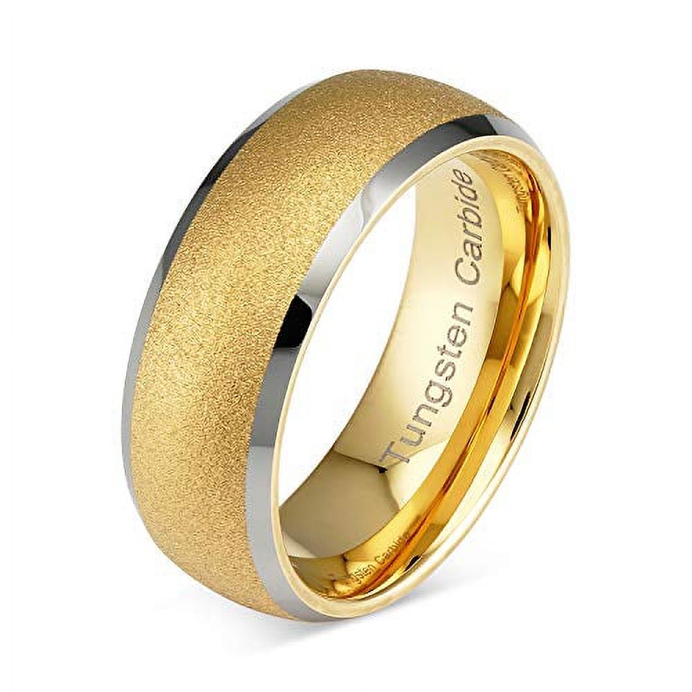 Tungsten Rings for Men Women Gold Wedding Band Sandblasted Silver Edge Sizes 6-16 (Tungsten, 15)